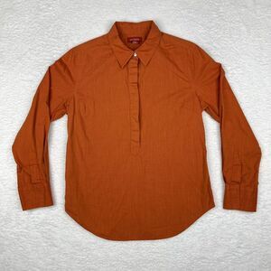 Sundance Shirt Womens 10 Orange Half Hidden Long Sleeve‎ Button Up 100% Cotton